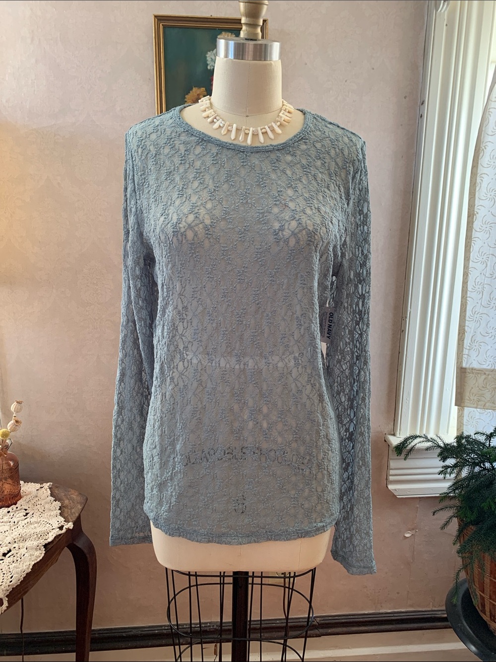 Light Blue Lace Long-Sleeve Top NWT